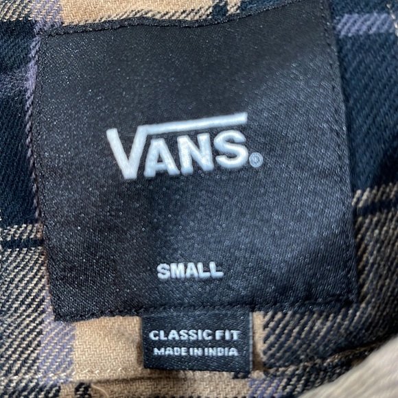VANS CLASSIC FIT PLAID FLANNEL FULL ZIP SHACKET TAN GRAY JACKET POCKETS SMALL - Picture 5 of 7
